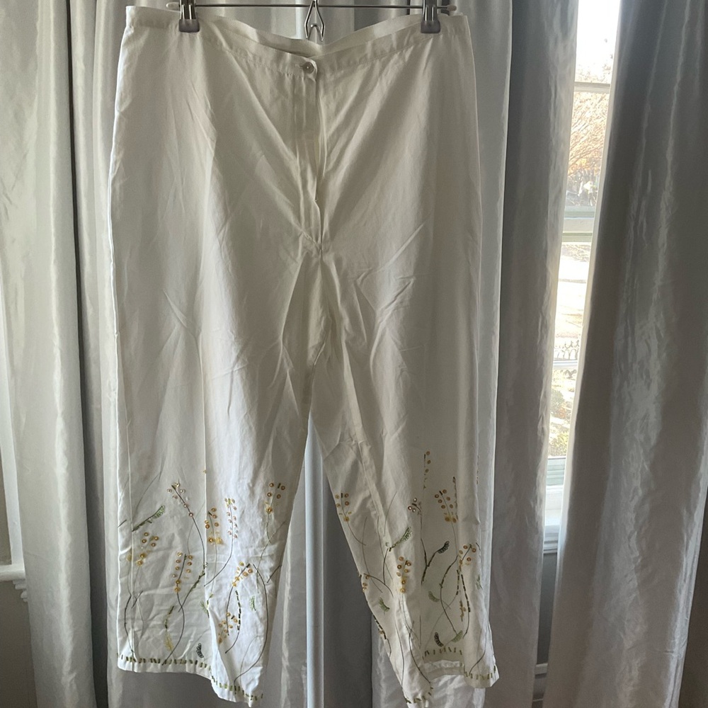 White Embroidered Capris